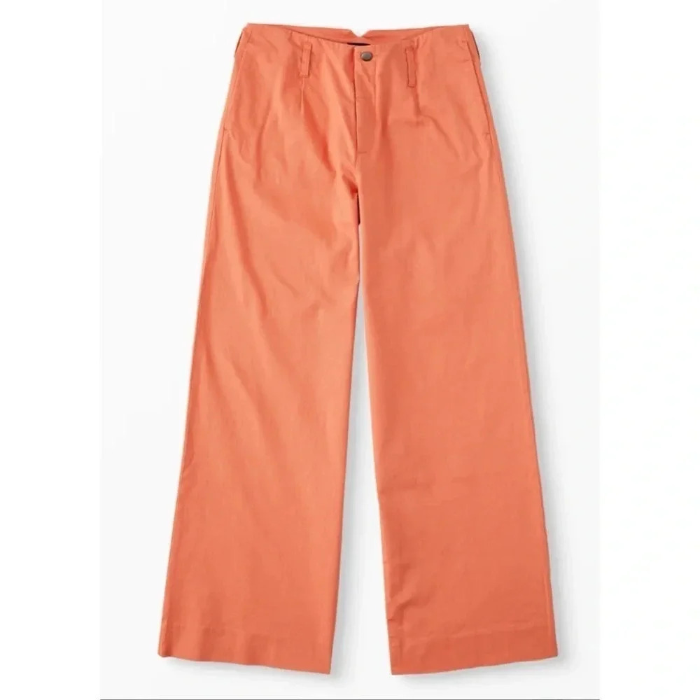 J. Peterman Orange Coral High-Rise Wide Leg Crop Pants Size 2